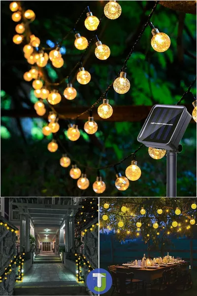  مصابيح حديقة كريستالية شمسية LED ديكور إضاءة ضوء أصفر تعمل بالطاقة الشمسية