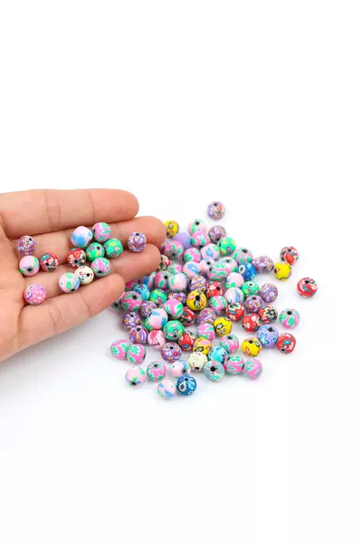  Pezzi - Perle in Fimo polimero, perle tonde in argilla polimerica con motivi misti Emruli. Qualità 1