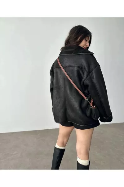 Плюшевый ламинированный плащ с пуговицами Чобан