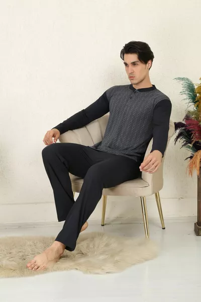 Мужская пижама из % хлопка с жаккардовым супремом 