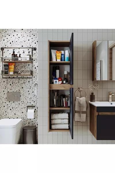  Pedal-Free 2-Door Wooden-Anthracite  X  Cm Bathroom Floor Cabinet