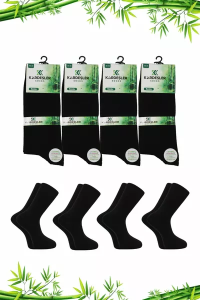 جوارب طويلة سوداء رجالية من القماش البامبو بدون خياطة، عبوة من 4