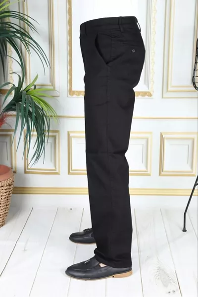 جينز كلاسيكي للرجال باللون الأسود مع جيوب جانبية، قصّة تقليدية، بنطلون أبي للرجال من فانتوم جينز من سمال