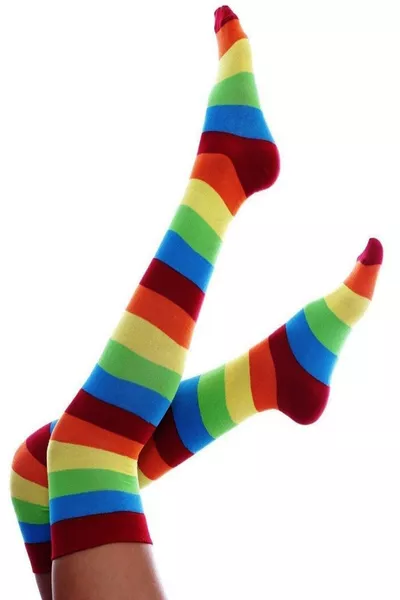 Calze da donna in cotone sopra il ginocchio a righe larghe arcobaleno - Calze fantasiose