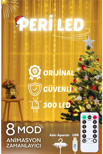 Gordijn LED m met afstandsbediening, 8 functies,  LED's,  hanglampjes, USB-aansluiting