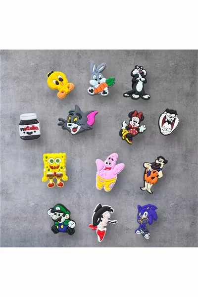 Украшения для тапочек Jibbitz, набор из  штук: Нутелла, Губка Боб, Тасманский дьявол, Смурфетка, Ред Кит