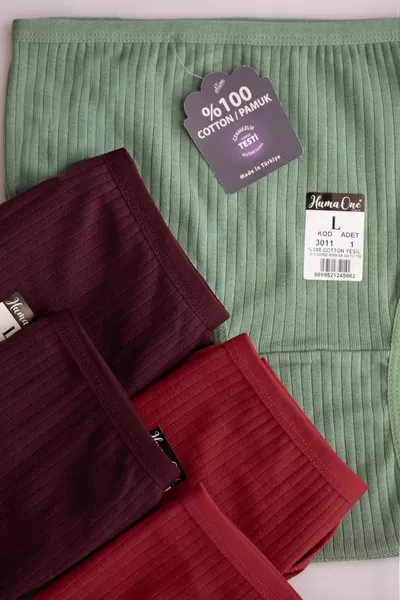 Women's % Cotton 5-Pack High-Waist Ribbed Panties Purple, Green, Burgundy 