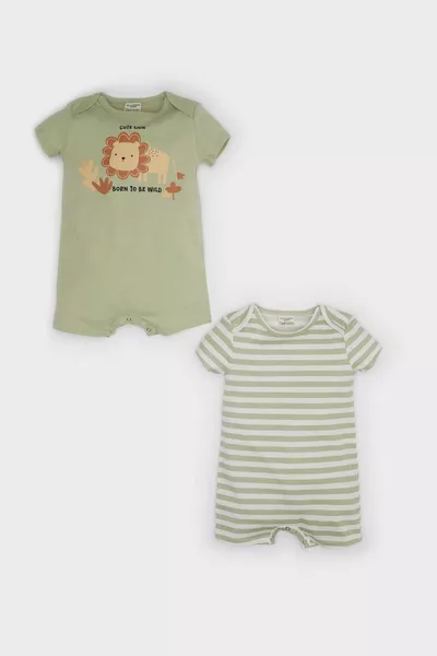 Neugeborenes Jungen-Strampler-Set 2er-Pack, gestreift, kurzärmelig, SM