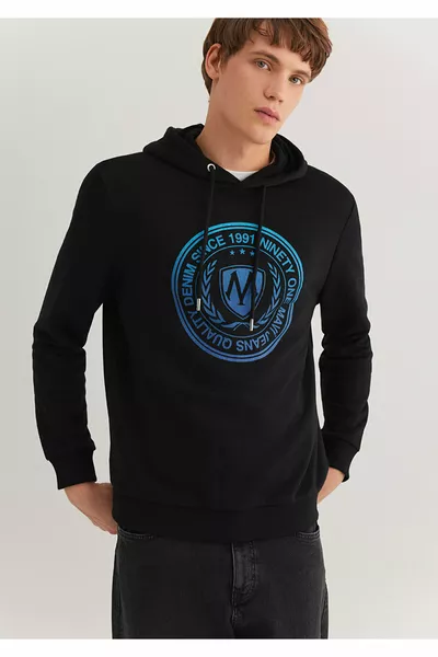 Zwarte Hoodie met Geprint Logo 
