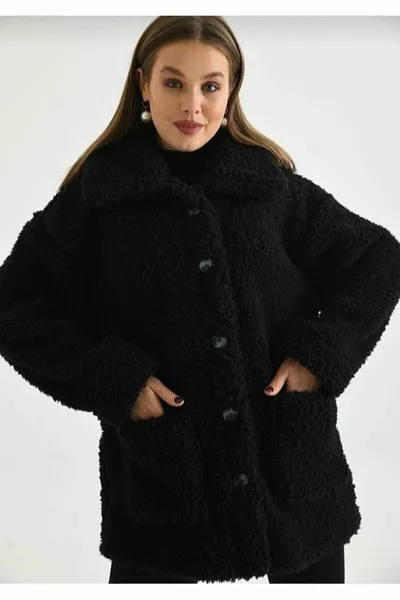 Oversized Collared Buttoned Unlined Plush Cardigan Jacket