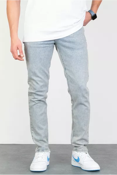 جينز رجالي أزرق فاتح مرن بليزر ضيق قصّة نحيلة لغسل الثلج 