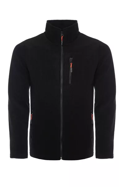 Pile da uomo nero con 3 tasche, zip e collo a barca, pile da esterno