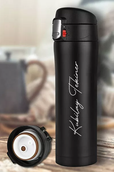 Black Lockable Thermos  ml Personalized