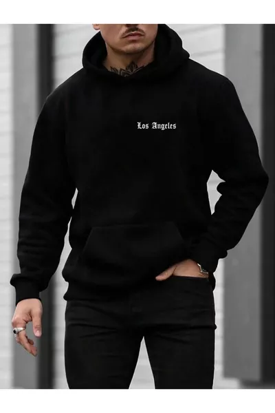 هودي أسود فضفاض للجنسين مع طبعة تصميم JUSU