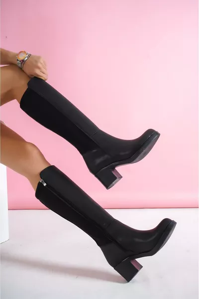 حذاء نسائي جلدي أسود صغير بسحّاب