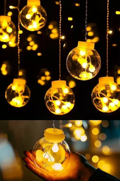 Декоративна завеса с LED светлини, анимирани топки, крушки с LED, завеса с дължина 3 м, с щепсел