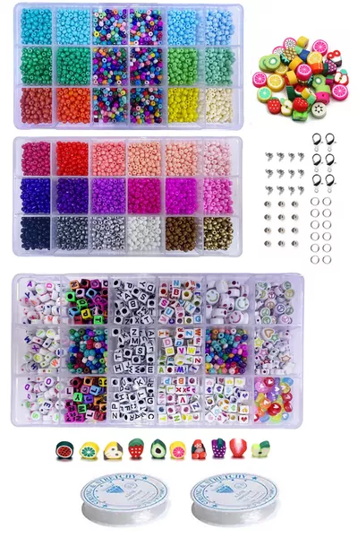 3 Коробки Мега  Песочные Бисеринки и Бусины с Буквами Набор для Изготовления Украшений Набор для Хобби