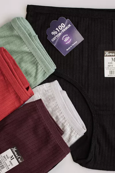 Lot de 5 culottes côtelées taille haute pour femme % coton, violet, vert, bordeaux, noir, 