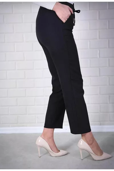 Tunneled Waist Women's Pants with Elastic Waist and Pocket Detail, Carrot Cut