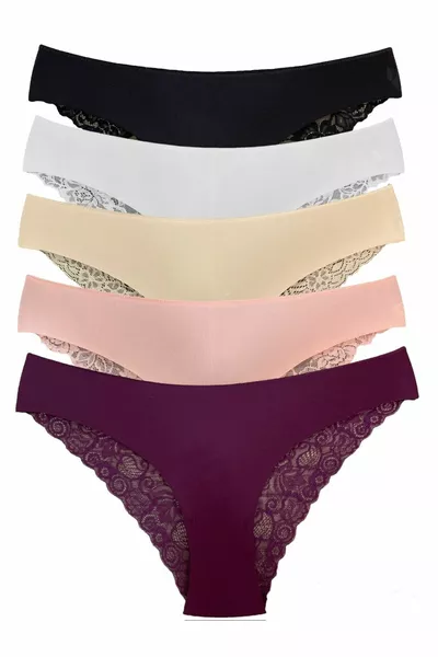 سراويل داخلية دانتيل مكونة من 5 قطع بقص بالليزر بدون ترك علامات 