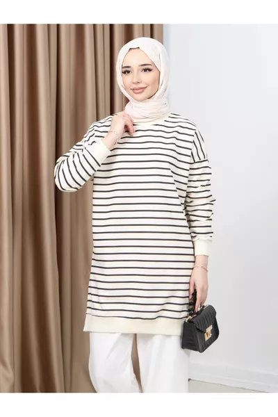 Dames Hoofddoek Fietsnek Tweedraad Katoenen Ademend Stof Basic Gestreepte Tuniek