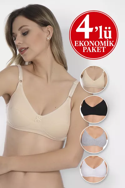 صدرية قطنية مبطنة بدون حشوة ودون سلك، مجموعة من 4 قطع، مبطنة للإحتواء  بقطن إسفنجي