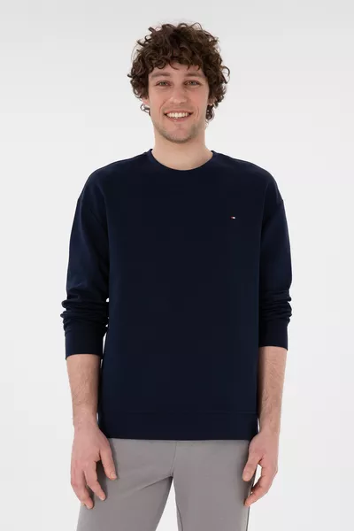 Men's Comfort Fit Crew Neck Navy Thin Sweatshirt 