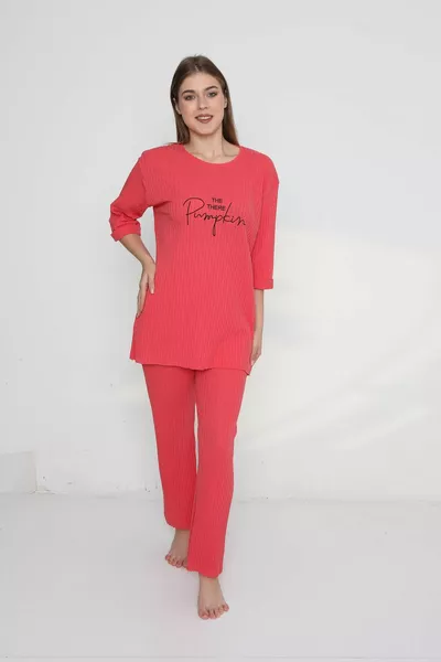 طقم بيجامة نسائي كبير الحجم من القطن المطبوع بعلامة Pumpkin