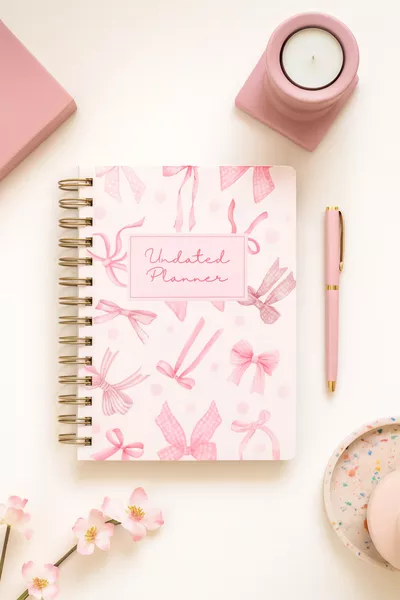 Твърда корица  бележник с спирала (неограничен планировач) розова панделка