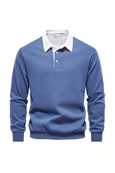 سويت شيرت غازي للجنس الذكوري بياقة قميص وقطن بألوان متباينة بأسلوب رجعي