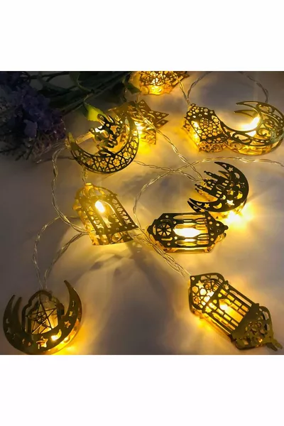 Ramazan Ayına Özel Karışık Figürlü Metal LED Işıklar  Süsleme Işığı Gün Işığı