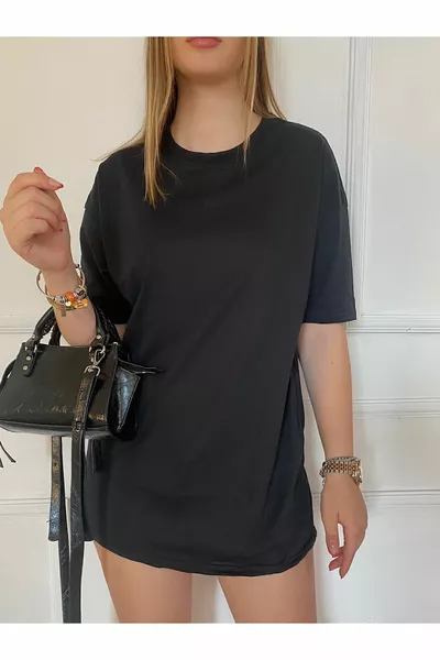 تي شيرت واسع قصير الأكمام من القطن المحاك بلون سادة للجنسين