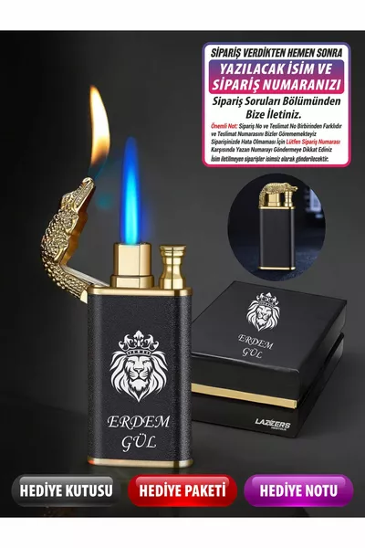 Именная люксовая зажигалка с двойным пламенем «Лев» в коробке с дизайном крокодила