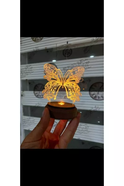 مصباح مكتبي هدية بأرضية خشبية مع فراشة مضيئة ثلاثية الأبعاد