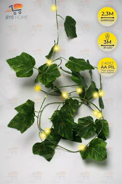 Декоративный искусственный виноград с зелеными листьями и светодиодами в дневном свете