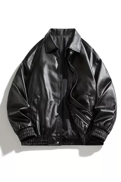 Giacca in pelle nera vintage oversize unisex