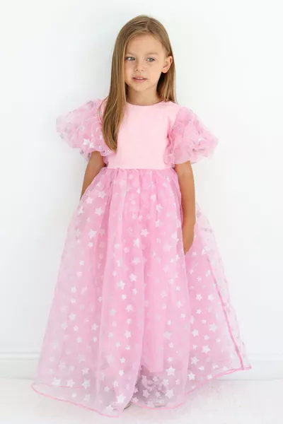 Robe pour fille avec jupe en tulle rose étoilé - Elsa