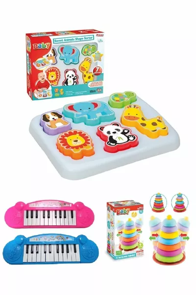 Mon premier piano sonore + Tour à anneaux oscillants + Ensemble éducatif des animaux mignons !