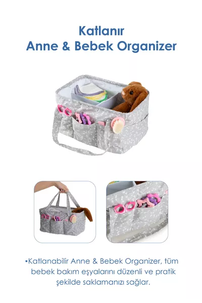 Vouwbare Mama & Baby Organizer Grijze Bloem