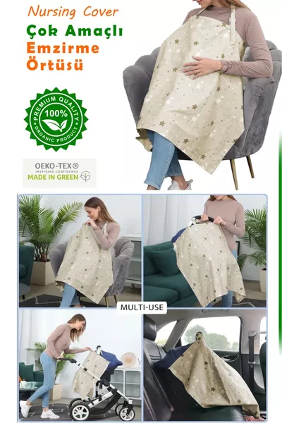 Cream Nursing Apron, Multi-Purpose Nursing Cover, Stroller Cover % Cotton