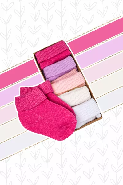 جوارب بنات للرضع من القطن العضوي بألوان الحلوى، علبة تحتوي على 5 قطع، للأعمار من 0 إلى  شهرًا