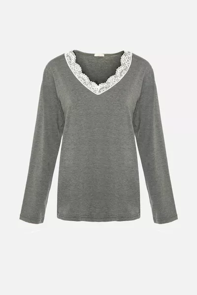 Women's Lace V-Neck Long Sleeve Pajama Set