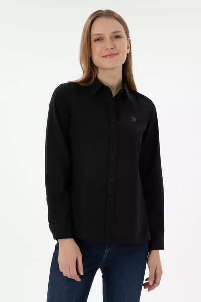 قميص نسائي أسود بأكمام طويلة أساسي 