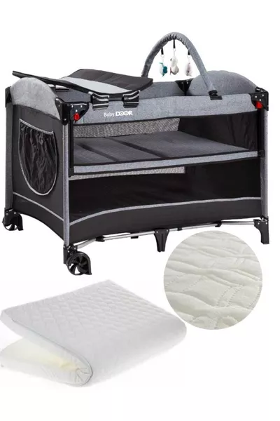 ميا كومفورت سرير لعب بجانب الأم + سرير رمادي