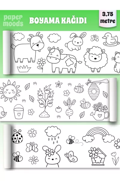 Bauernhof-Thema 3 Meter Rollen-Papier zum Ausmalen - Pädagogische Aktivität für Babys und Kinder