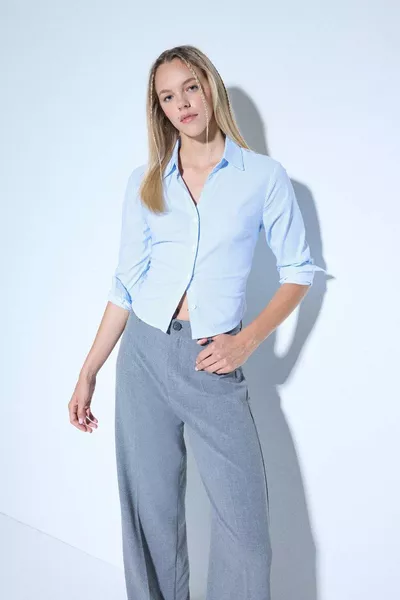 Fitted Basic Gerade Bengaline Langarmhemd SP