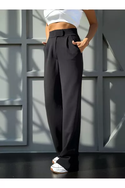 بنطال Palazzo عالي الخصر بقفل لاصق عند الخصر للنساء