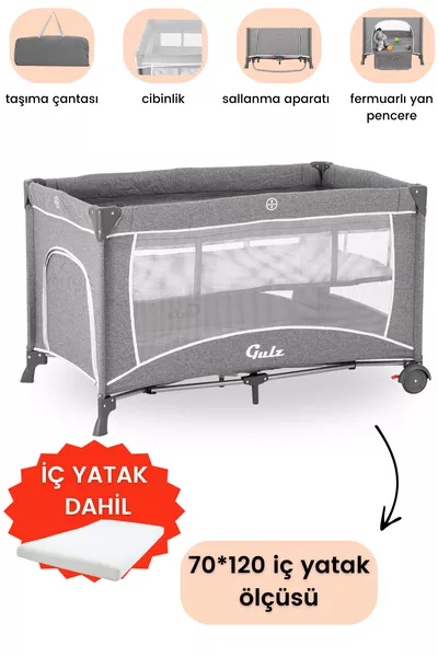 مهد أطفال Raftel مع سرير  سم باللون الرمادي الفاتح