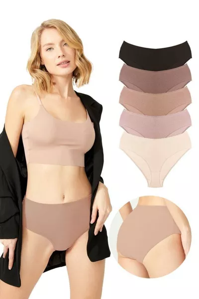 طقم ٥ سراويل داخلية بخصر واسع من القطن