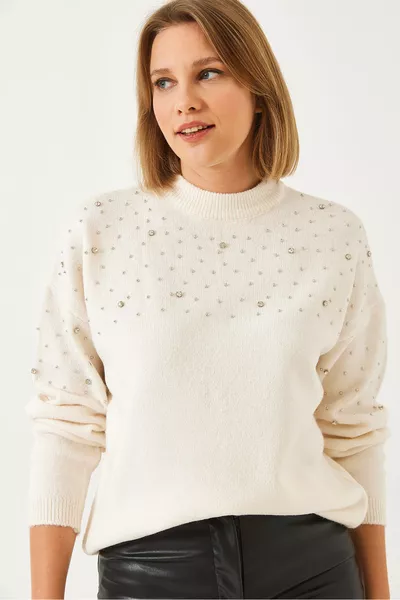 Women's Stone-Embroidered Knit Sweater